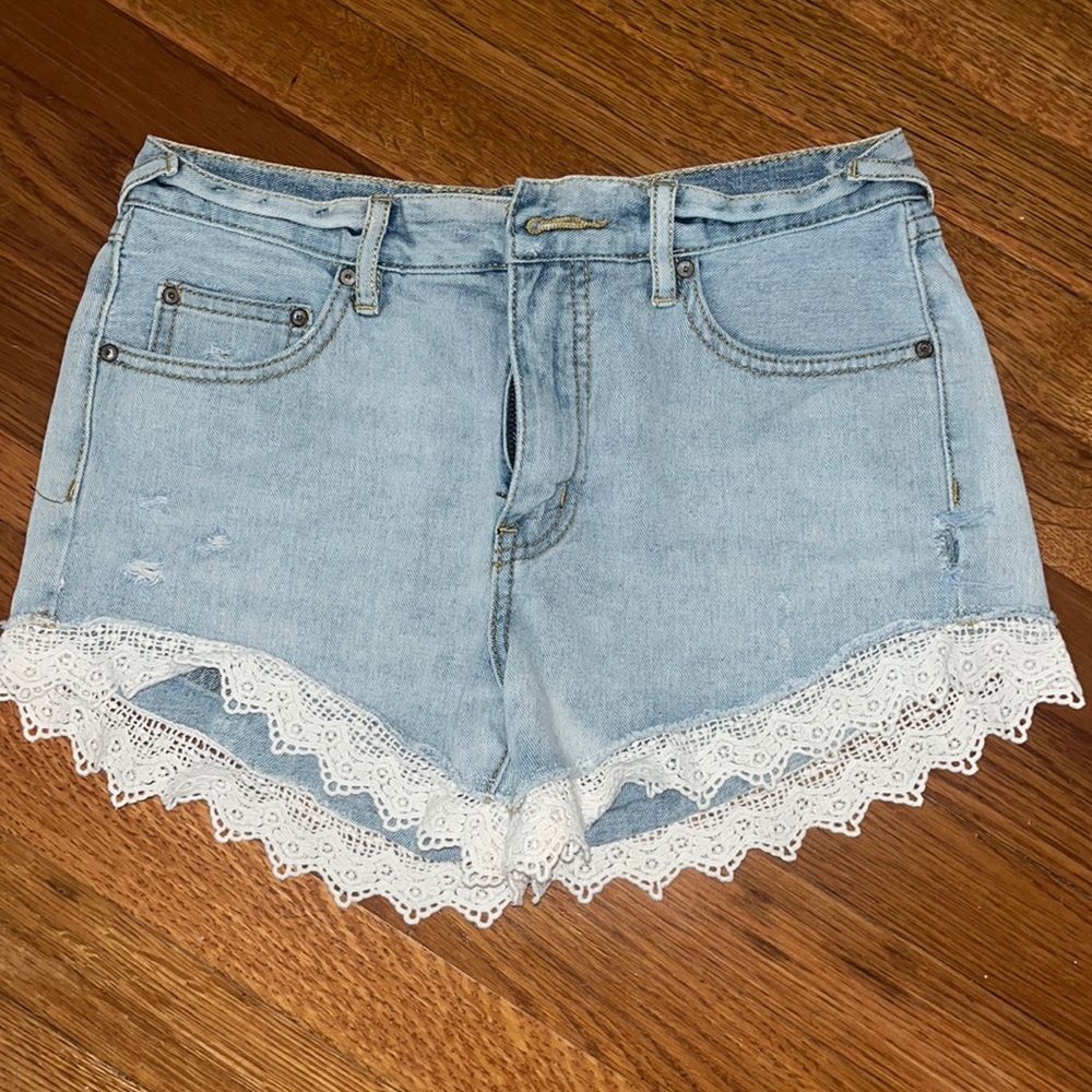 Free People Lace Denim Shorts, size 25